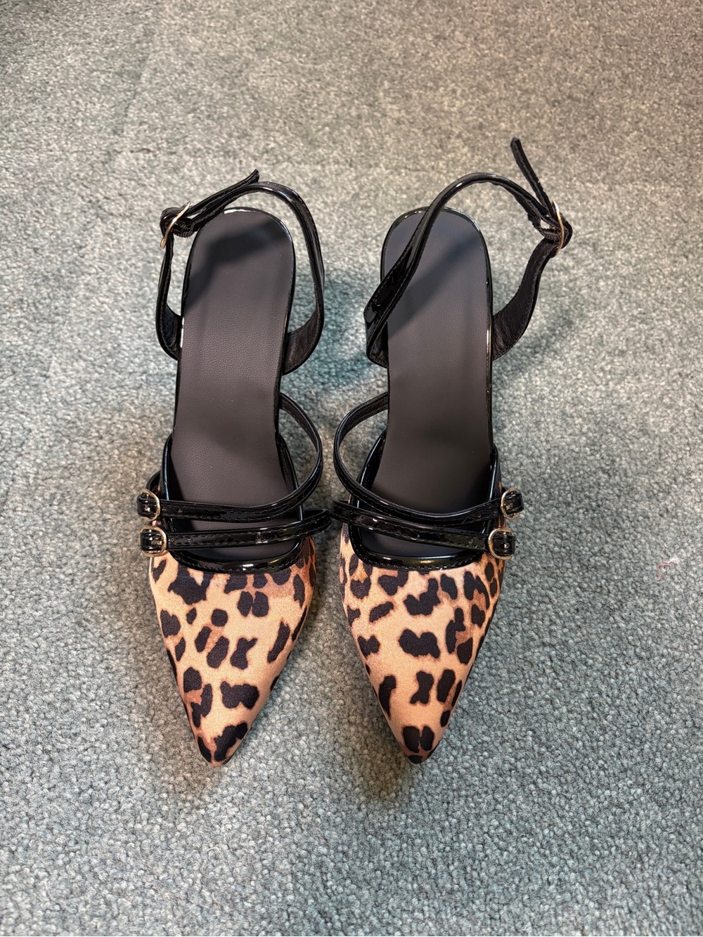 Leopard Print Pointed Toe Strappy Heels - Black & Tan